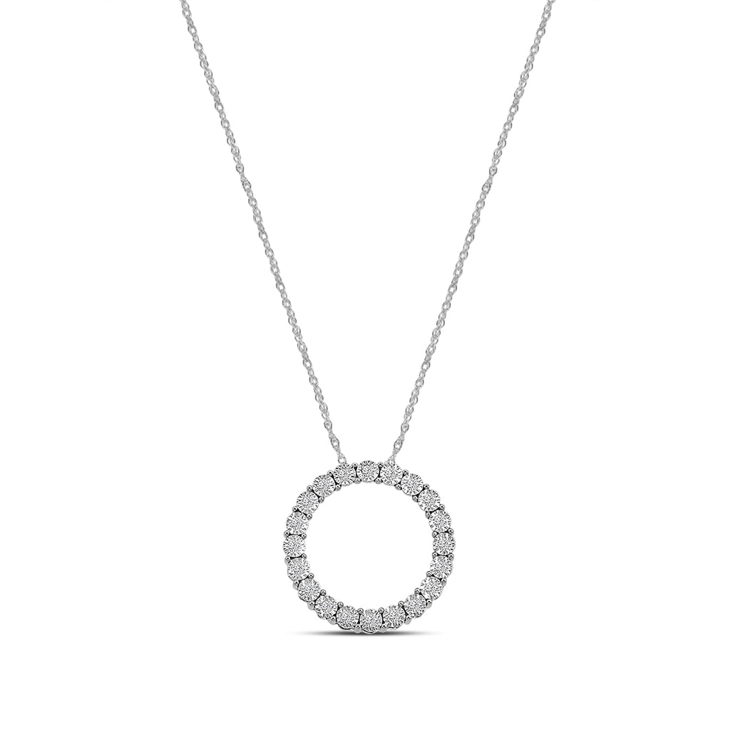 0.15 Ctw Circle Shaped Diamond Pendant with Chain in Miracle Plate Setting