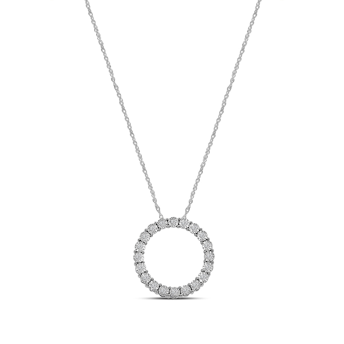 0.15 Ctw Circle Shaped Diamond Pendant with Chain in Miracle Plate Setting
