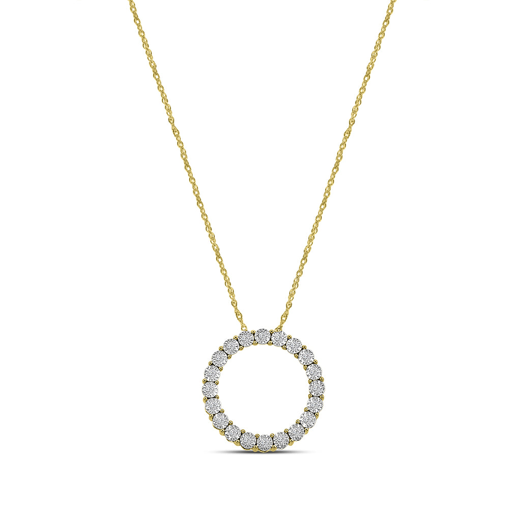 0.15 Ctw Circle Shaped Diamond Pendant with Chain in Miracle Plate Setting