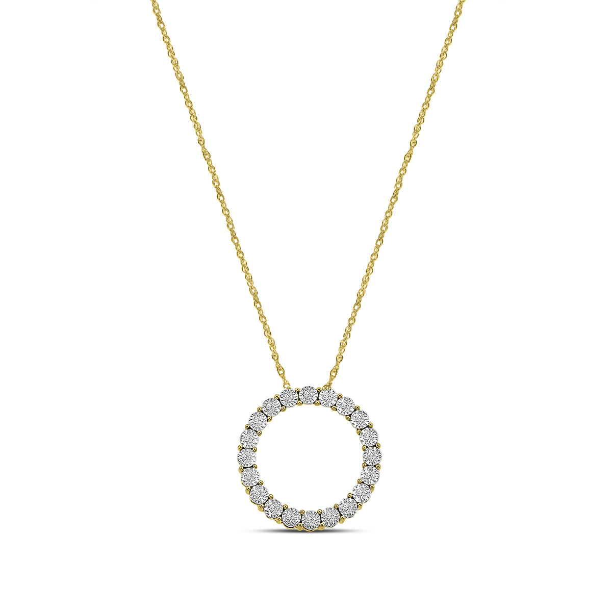 0.15 Ctw Circle Shaped Diamond Pendant with Chain in Miracle Plate Setting