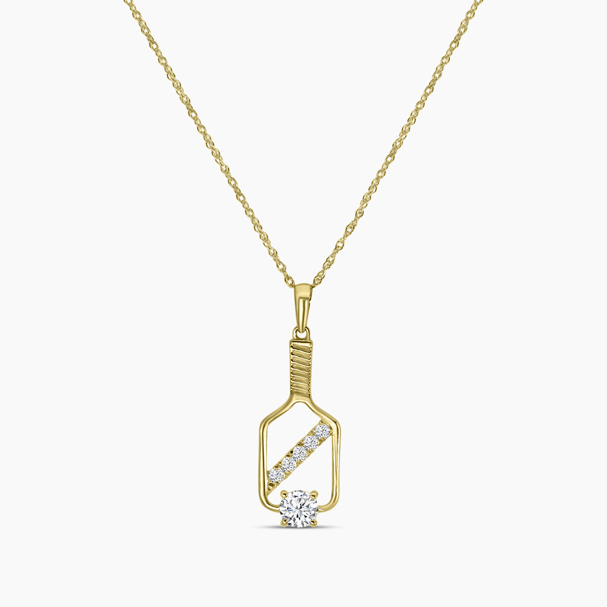 Classic Standard 4 Prong 0.27 Ctw Diamond Pickleball Pendant (0.20 Ctw Round Center) With Chain