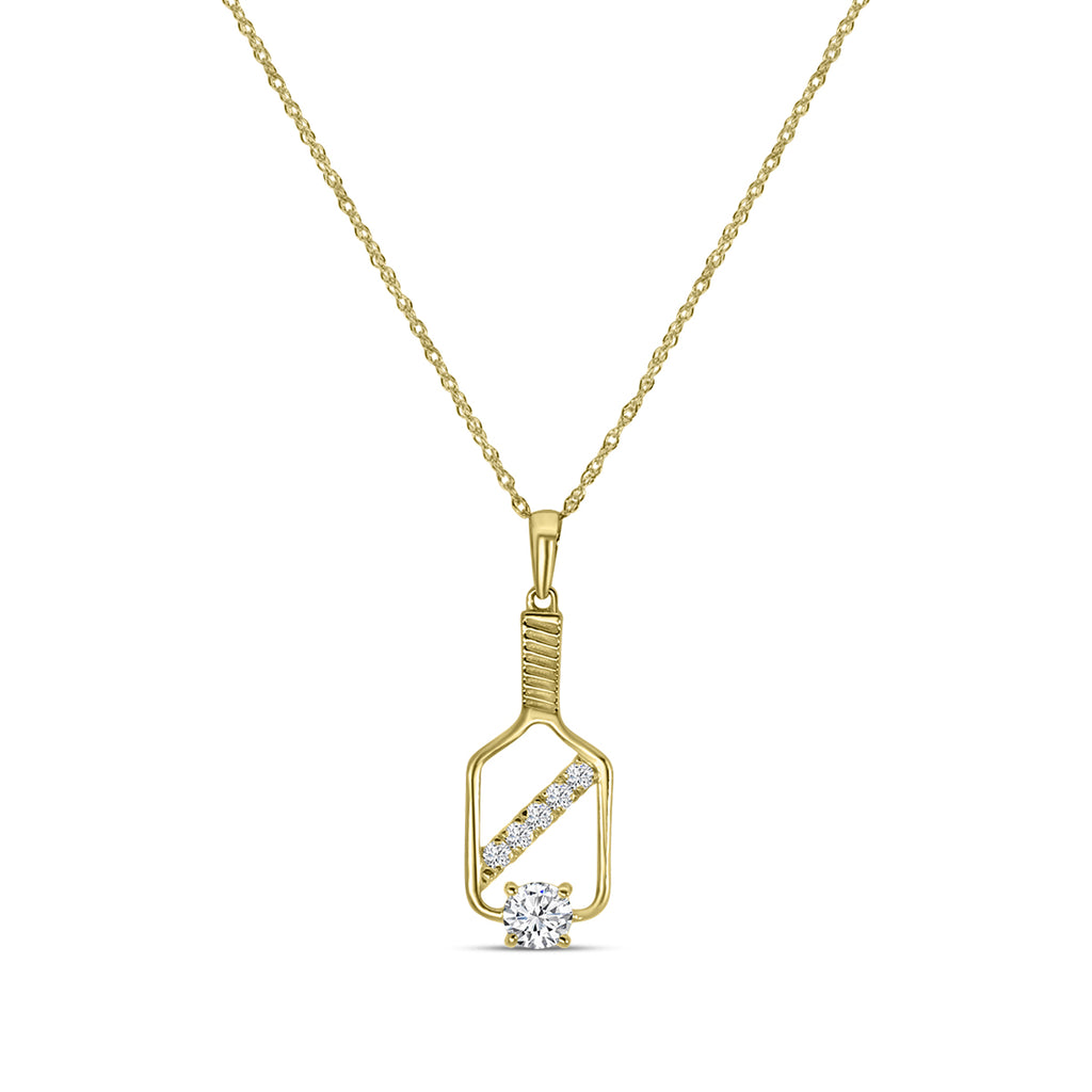 Classic Standard 4 Prong 0.27 Ctw Diamond Pickleball Pendant (0.20 Ctw Round Center) With Chain