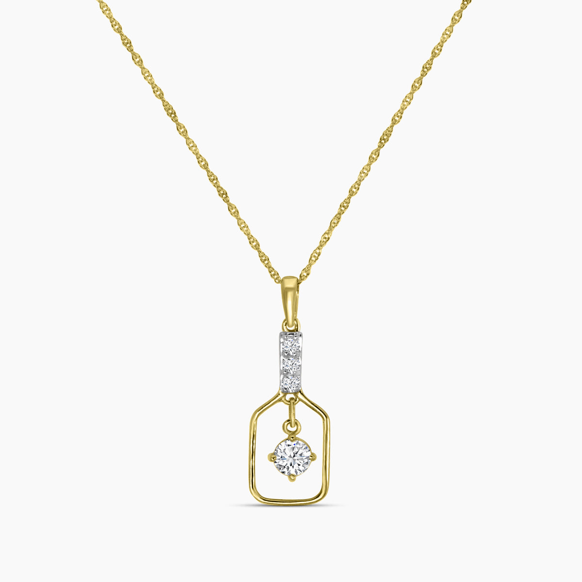 Classic Standard 4 Prong 0.27 Ctw Diamond Pickleball Pendant (0.20 Ctw Round Center) With Chain