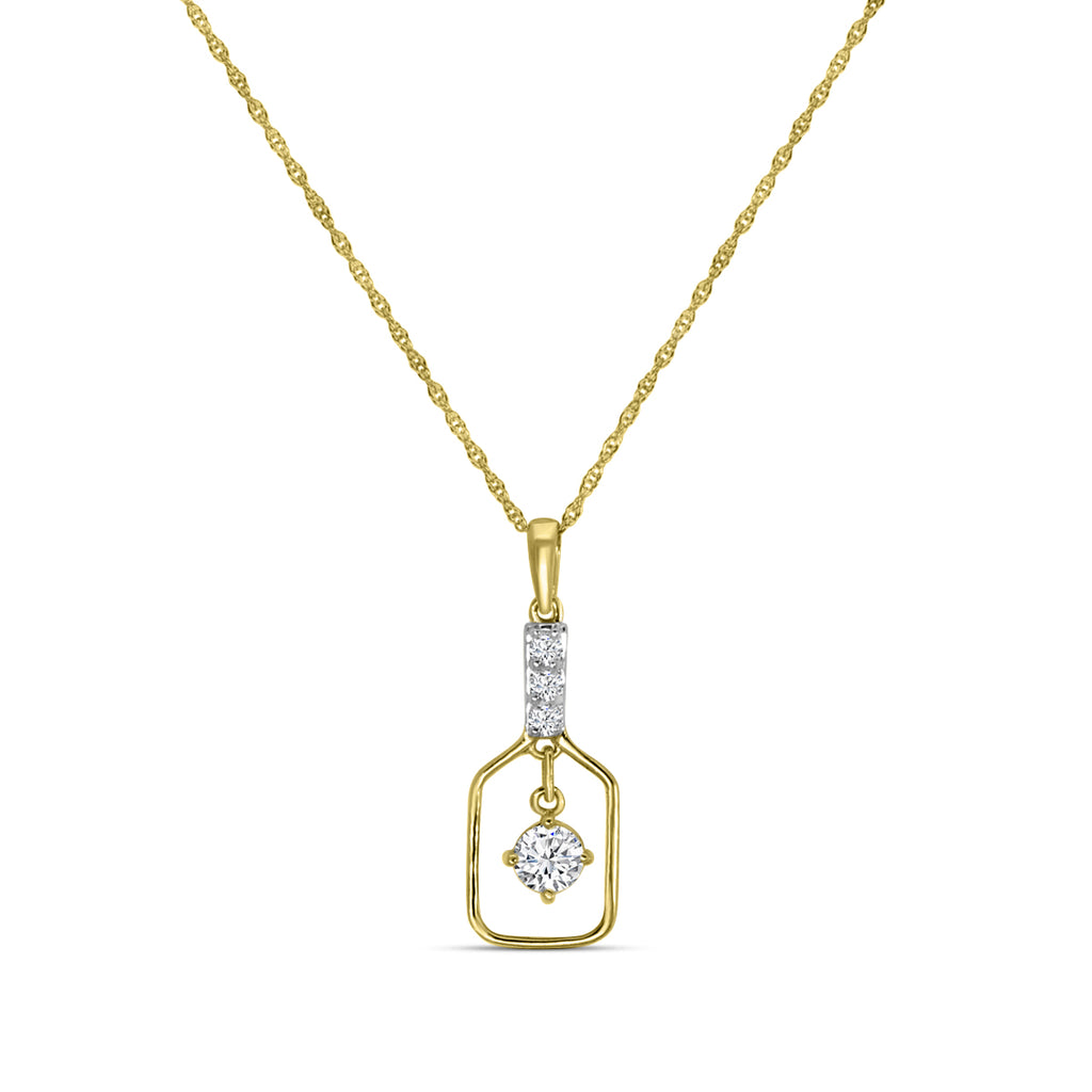 Classic Standard 4 Prong 0.27 Ctw Diamond Pickleball Pendant (0.20 Ctw Round Center) With Chain