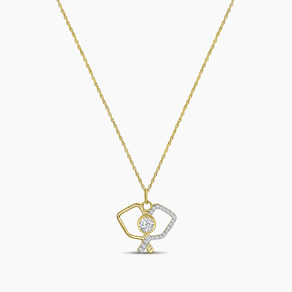 Classic Standard 4 Prong 0.28 Ctw Diamond Pickleball Pendant (0.20 Ctw Round Center Bezel Set) With Chain