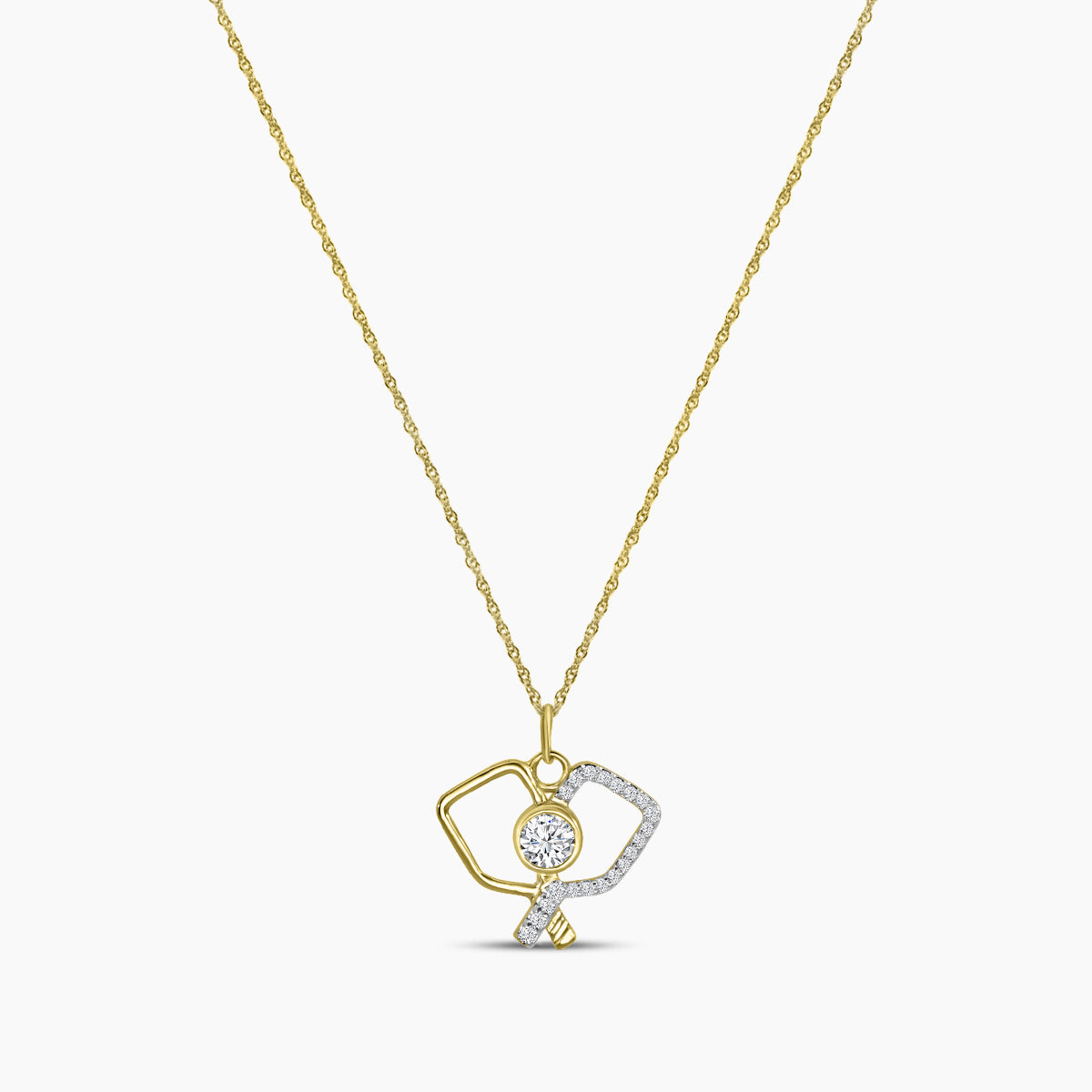 Classic Standard 4 Prong 0.28 Ctw Diamond Pickleball Pendant (0.20 Ctw Round Center Bezel Set) With Chain