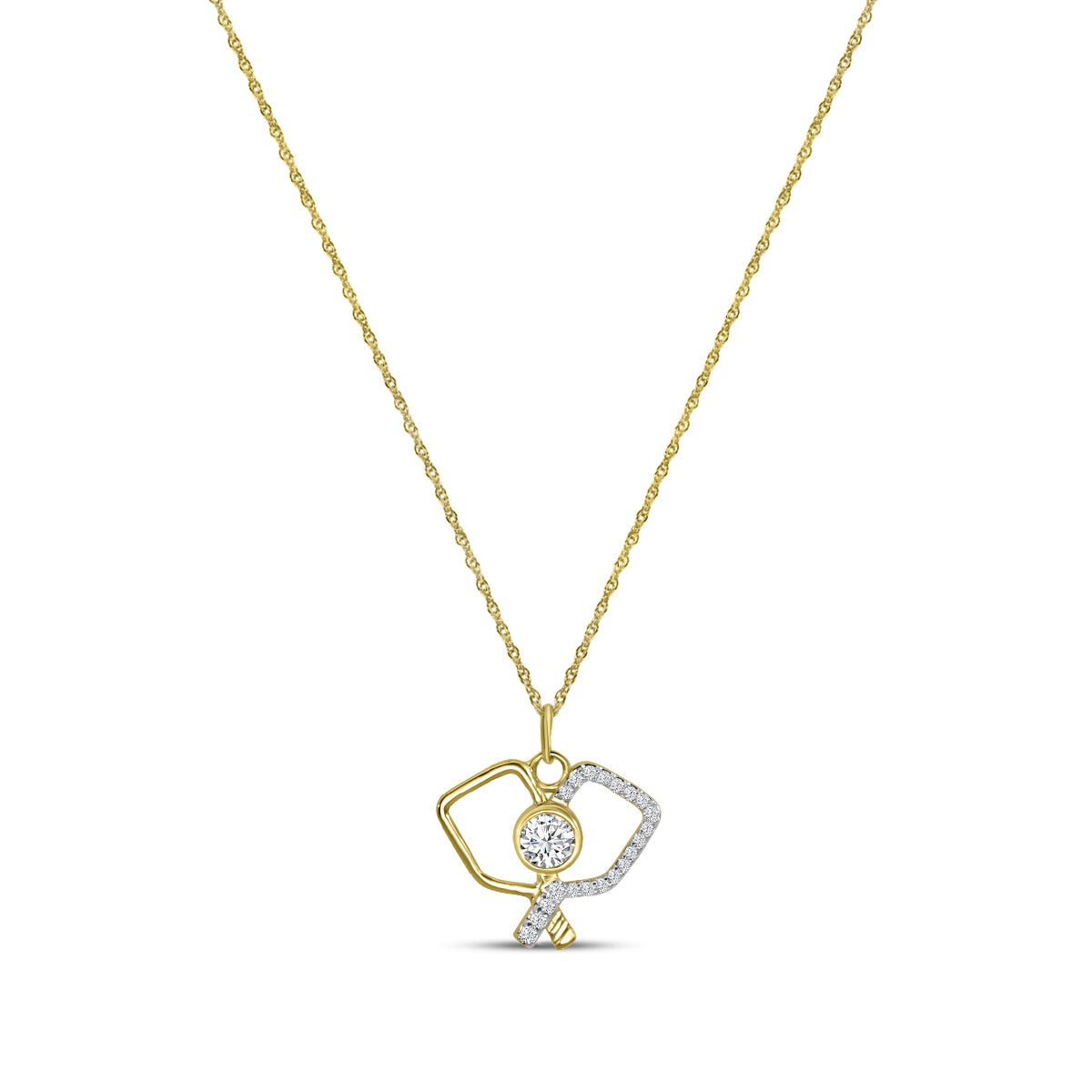 Classic Standard 4 Prong 0.28 Ctw Diamond Pickleball Pendant (0.20 Ctw Round Center Bezel Set) With Chain