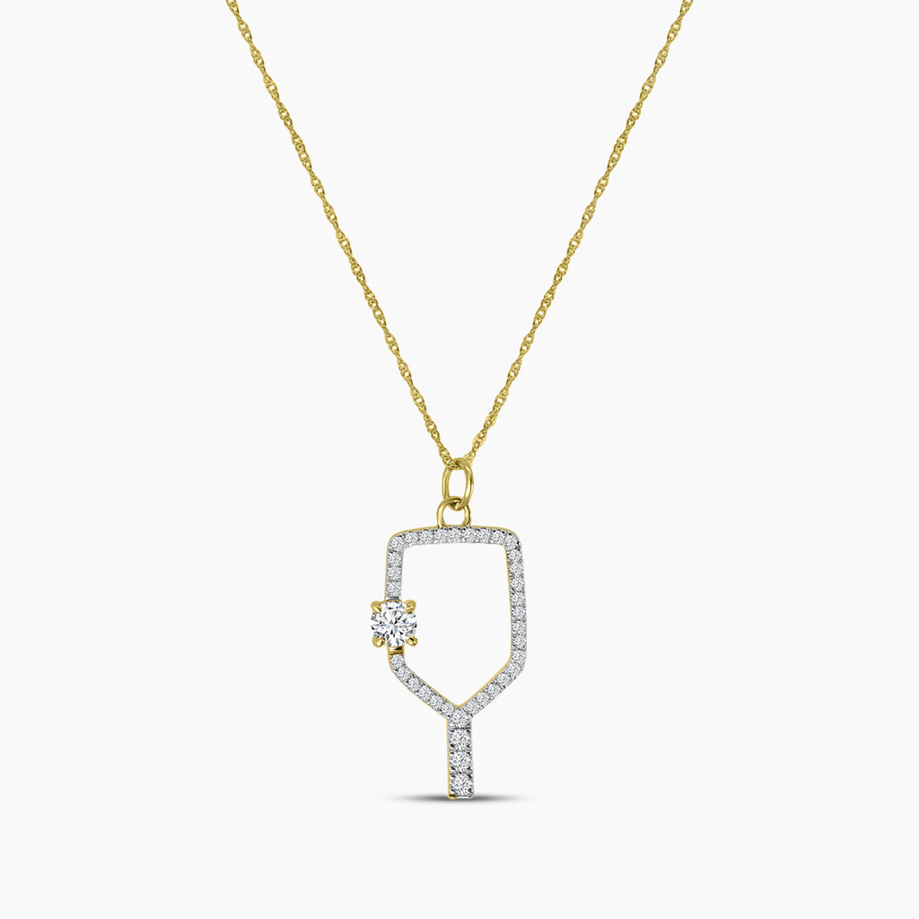 Classic Standard 4 Prong 0.42 Ctw Diamond Pickleball Pendant (0.20 Ctw Round Center) With Chain