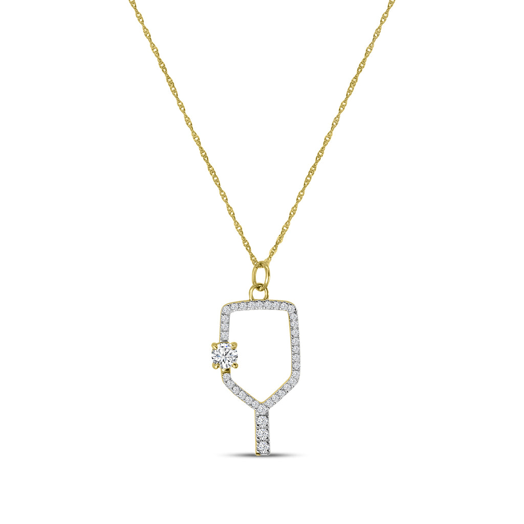 Classic Standard 4 Prong 0.42 Ctw Diamond Pickleball Pendant (0.20 Ctw Round Center) With Chain