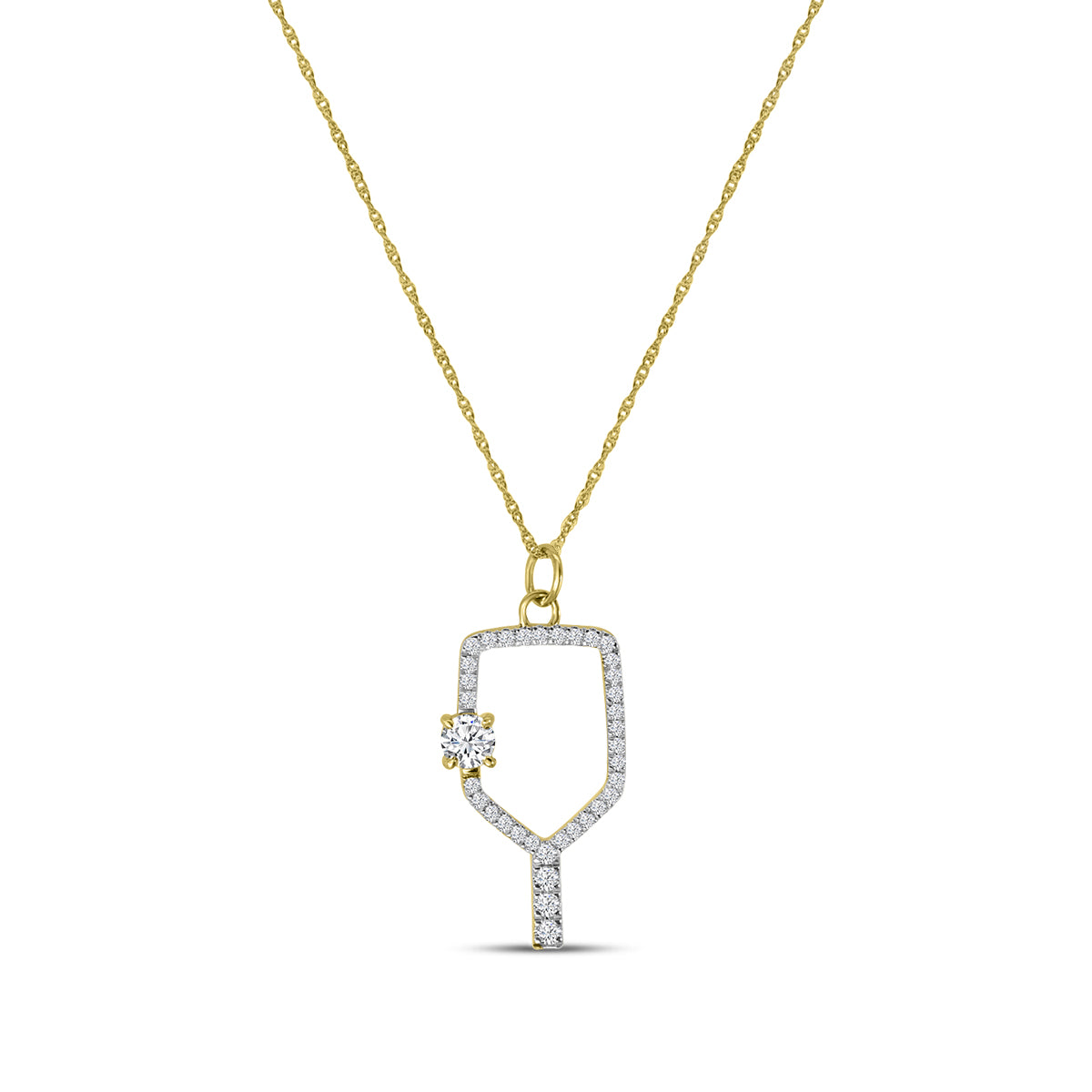 Classic Standard 4 Prong 0.42 Ctw Diamond Pickleball Pendant (0.20 Ctw Round Center) With Chain