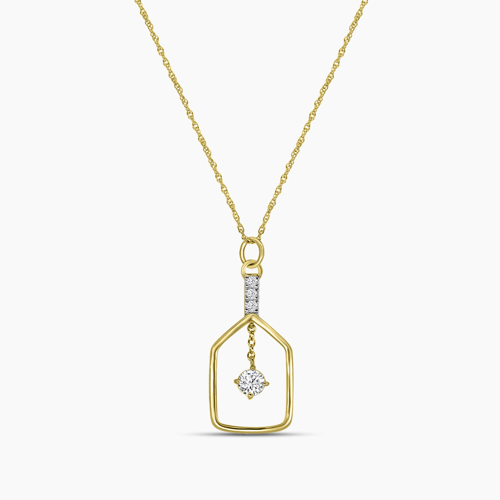 Classic Standard 4 Prong 0.25 Ctw Diamond Pickleball Pendant (0.20 Ctw Round Center) With Chain