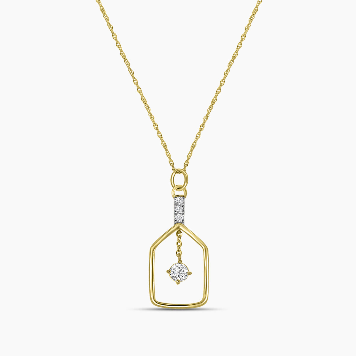 Classic Standard 4 Prong 0.25 Ctw Diamond Pickleball Pendant (0.20 Ctw Round Center) With Chain