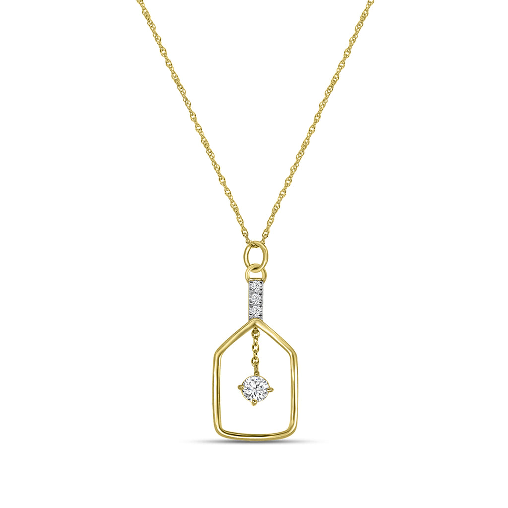 Classic Standard 4 Prong 0.25 Ctw Diamond Pickleball Pendant (0.20 Ctw Round Center) With Chain