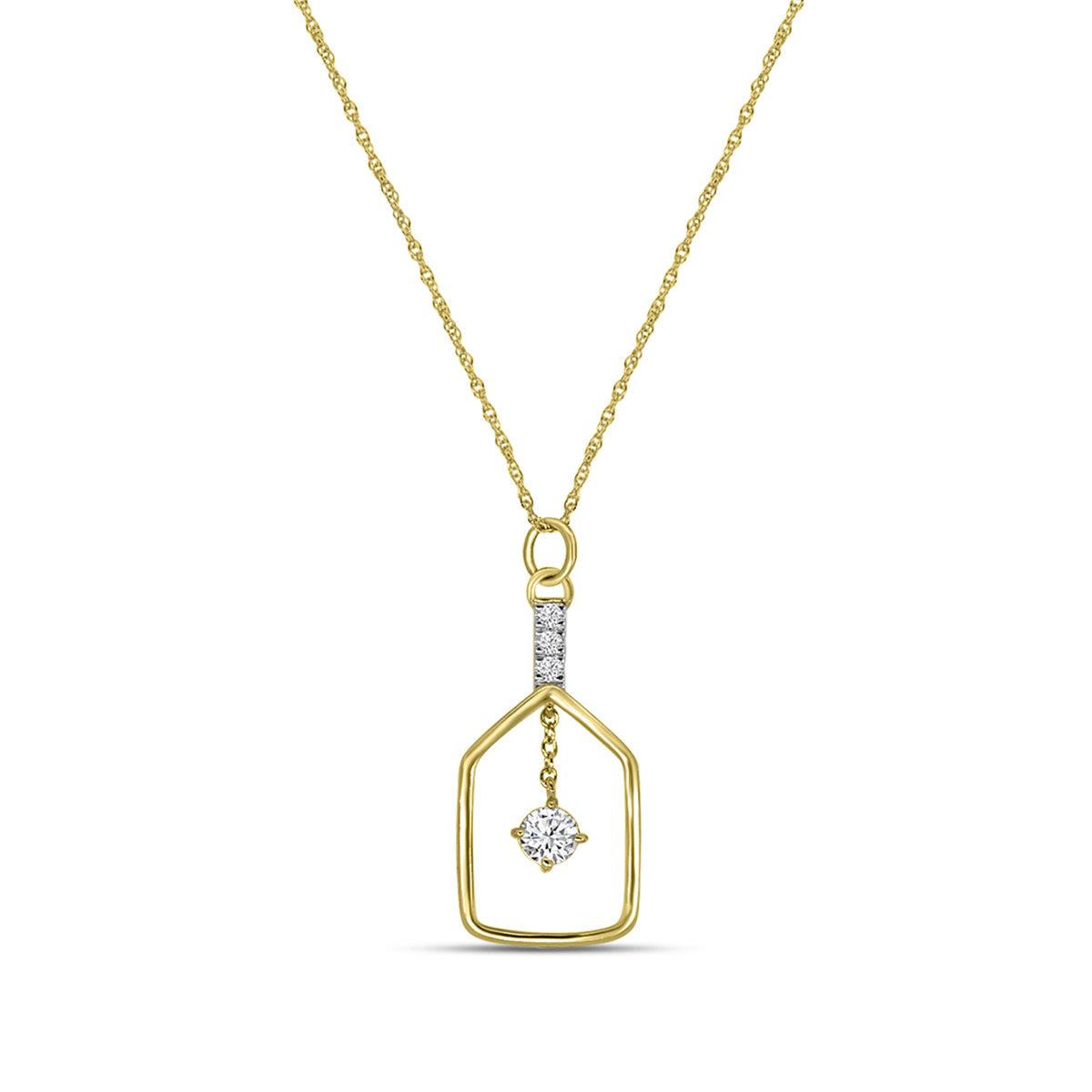 Classic Standard 4 Prong 0.25 Ctw Diamond Pickleball Pendant (0.20 Ctw Round Center) With Chain