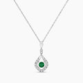 Classic 4 Prong 0.13 Ctw Diamond Fashion Pendant with Center Emerald 0.18 Ctw with Chain