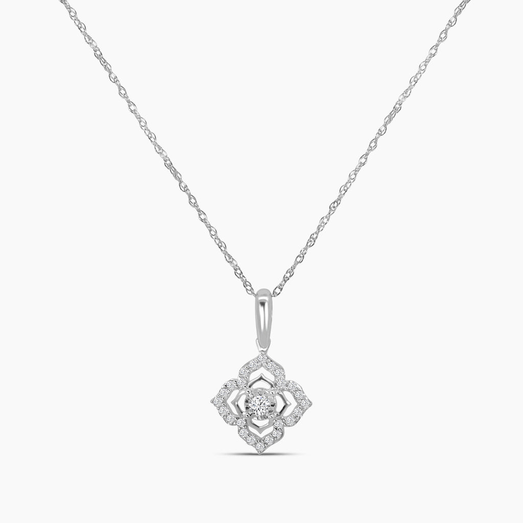0.15 Ctw Diamond Four Petal Pendant with Chain