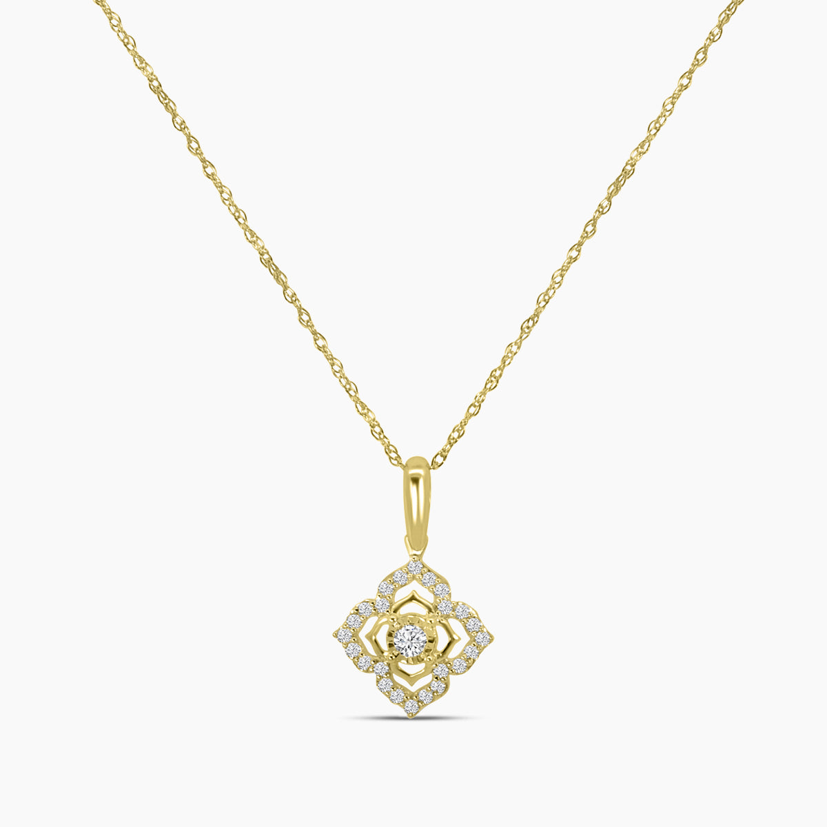 0.15 Ctw Diamond Four Petal Pendant with Chain