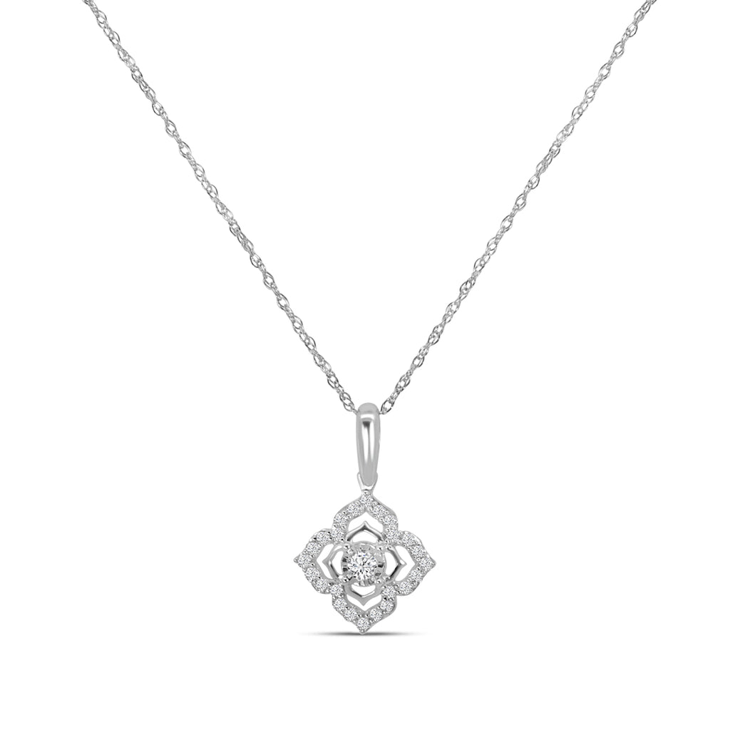 0.15 Ctw Diamond Four Petal Pendant with Chain