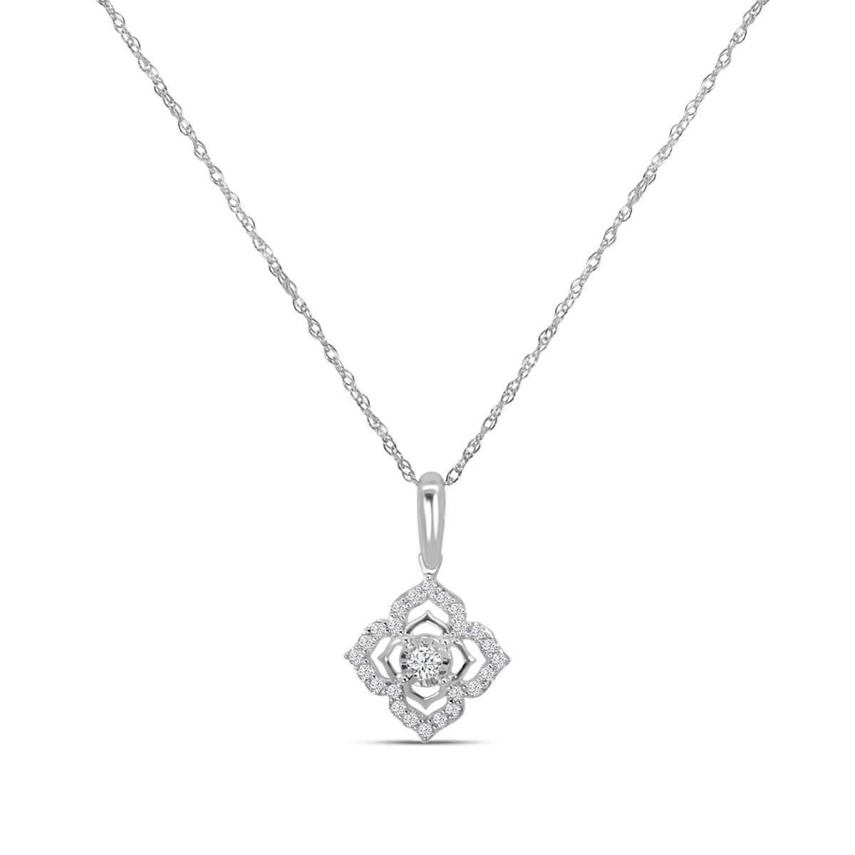 0.15 Ctw Diamond Four Petal Pendant with Chain