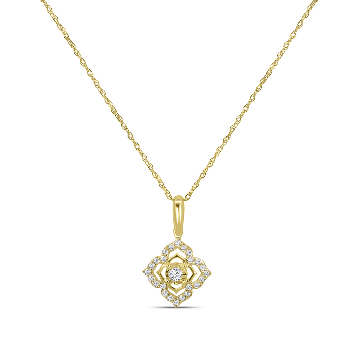 0.15 Ctw Diamond Four Petal Pendant with Chain