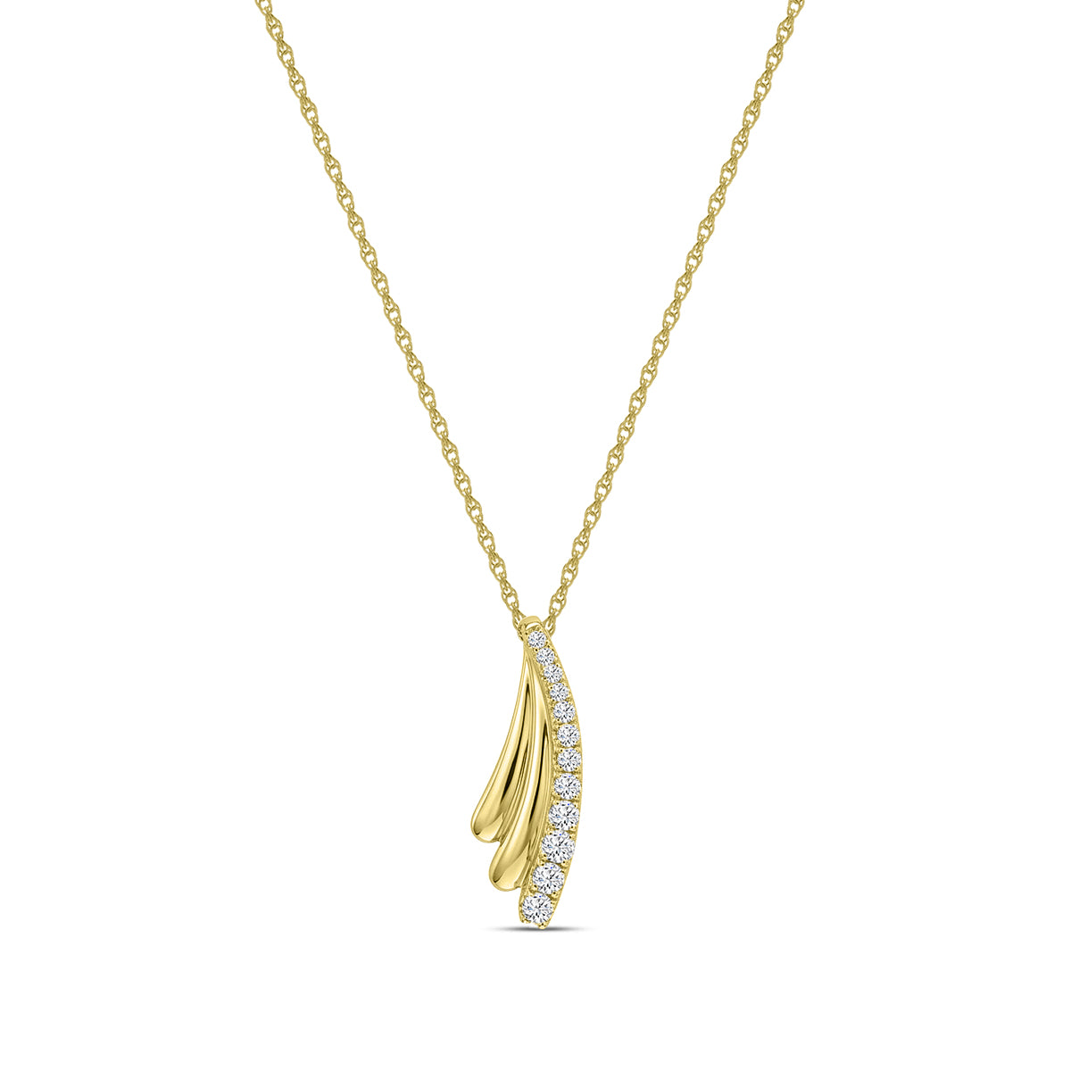 14KY 0.25 Ctw Diamond Feather shape pendant with chain