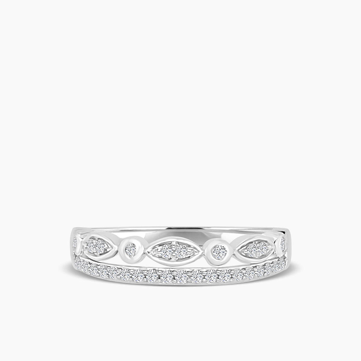 0.25 Ctw Double Hexagon and Dot with Milgrain Diamond Band