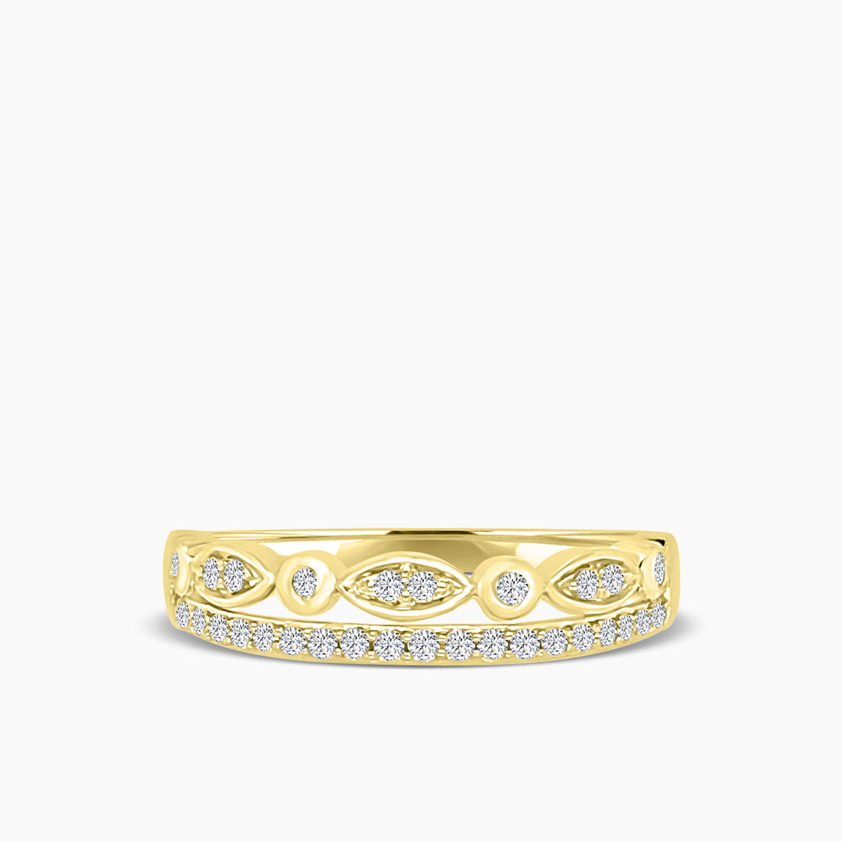 0.25 Ctw Double Hexagon and Dot with Milgrain Diamond Band