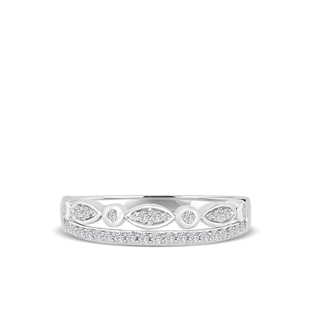 0.25 Ctw Double Hexagon and Dot with Milgrain Diamond Band