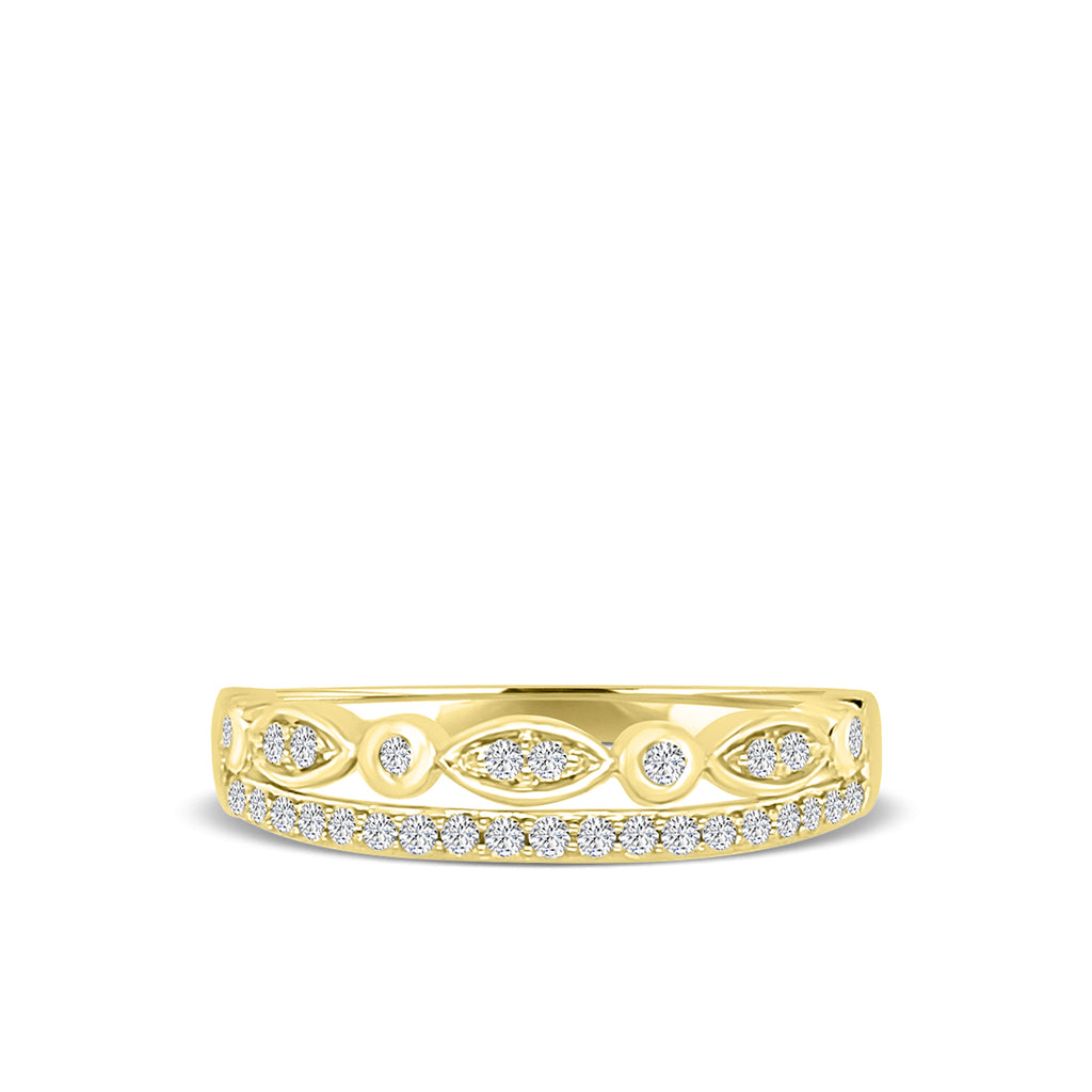 0.25 Ctw Double Hexagon and Dot with Milgrain Diamond Band