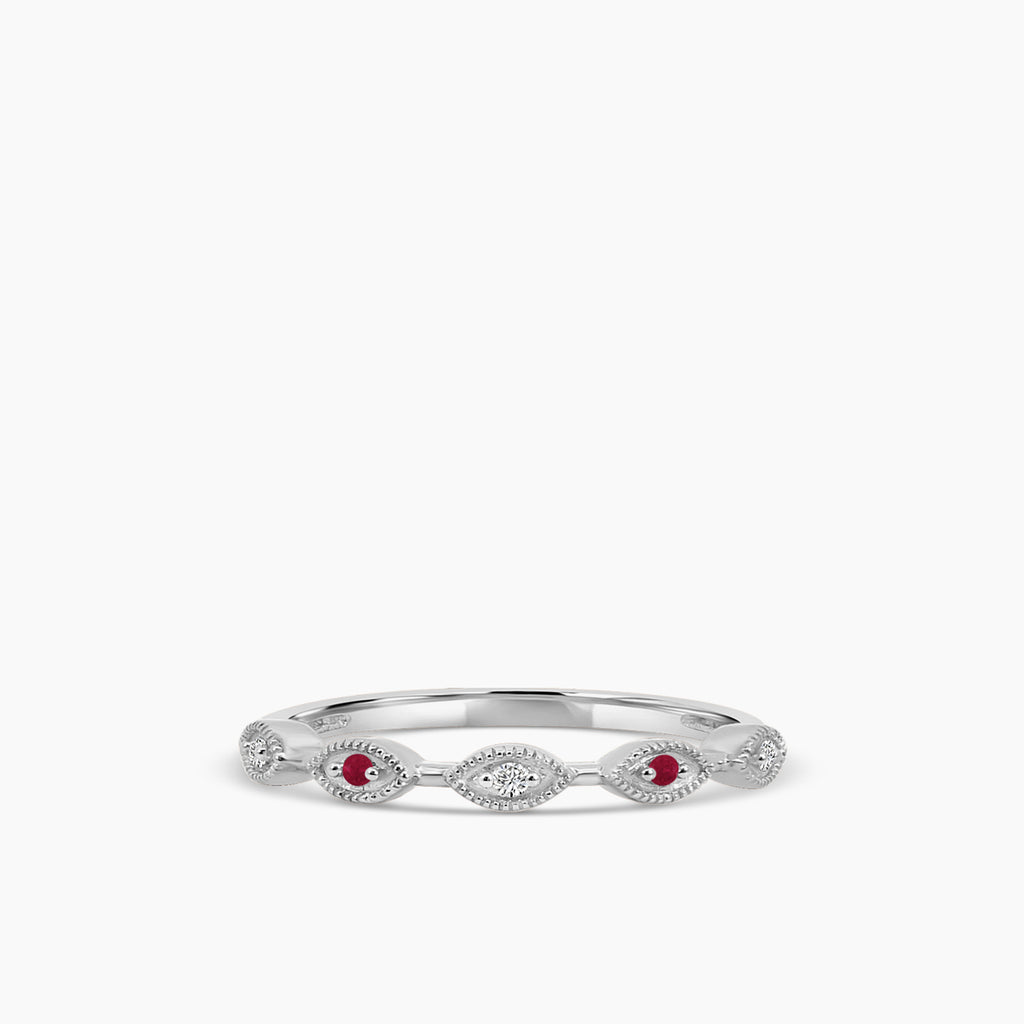 10KW 0.04 Ctw Marquise with Milgrain Diamond Band with Alt Ruby