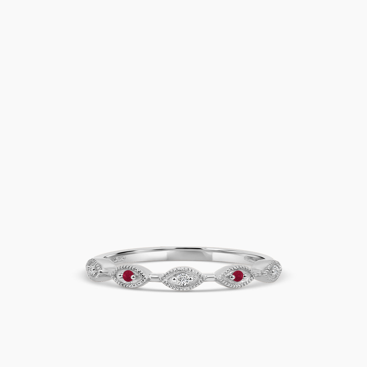 10KW 0.04 Ctw Marquise with Milgrain Diamond Band with Alt Ruby