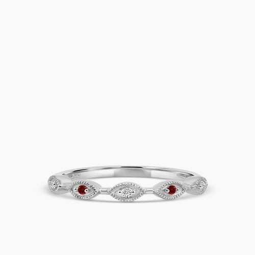 0.04 Ctw Marquise with Milgrain Diamond Band with Alt Ruby