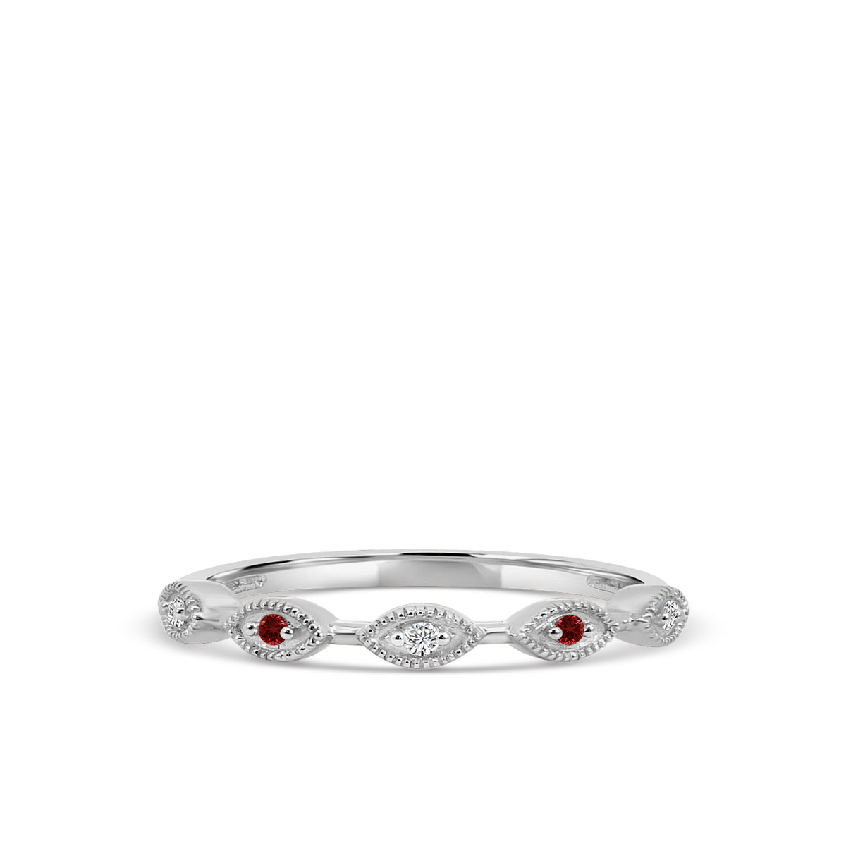 0.04 Ctw Marquise with Milgrain Diamond Band with Alt Ruby