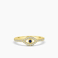 14KY Classic 4 Prong 0.16 Ctw Diamond Evil Eye Ring with Center Sapphire 0.03 Ctw