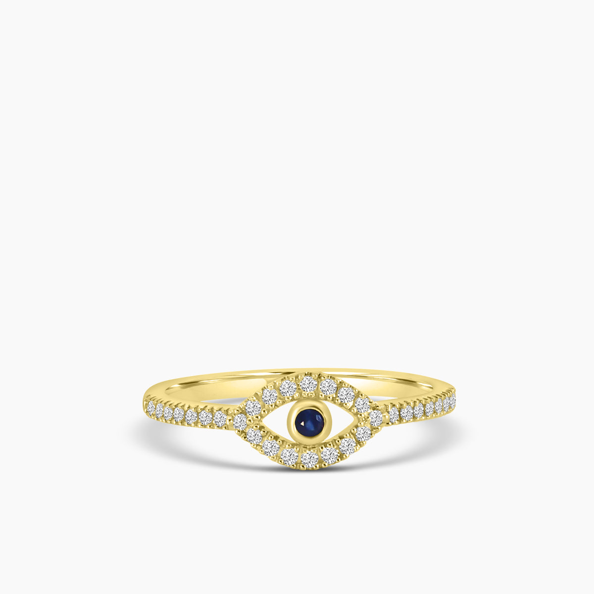 14KY Classic 4 Prong 0.16 Ctw Diamond Evil Eye Ring with Center Sapphire 0.03 Ctw