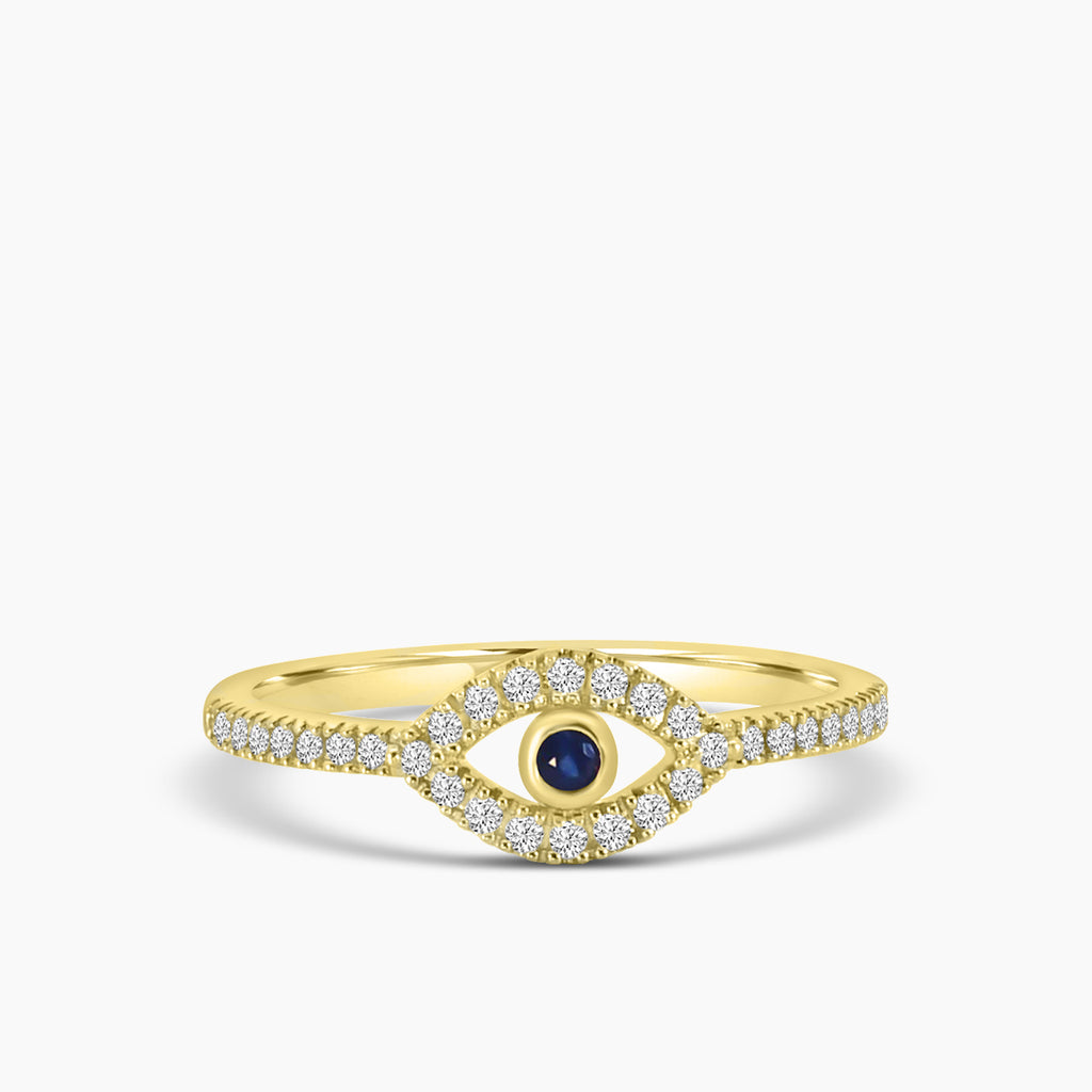 Classic 4 Prong 0.16 Ctw Diamond Evil Eye Ring with Center Sapphire 0.03 Ctw