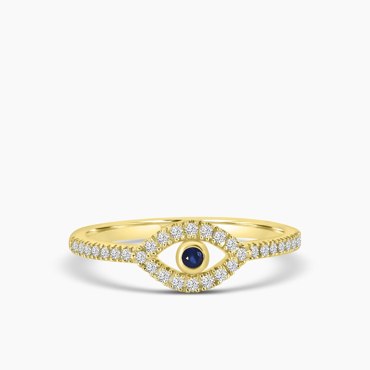 Classic 4 Prong 0.16 Ctw Diamond Evil Eye Ring with Center Sapphire 0.03 Ctw