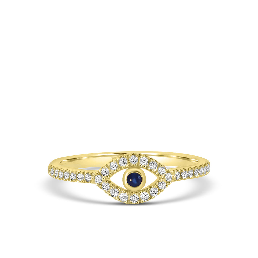 Classic 4 Prong 0.16 Ctw Diamond Evil Eye Ring with Center Sapphire 0.03 Ctw