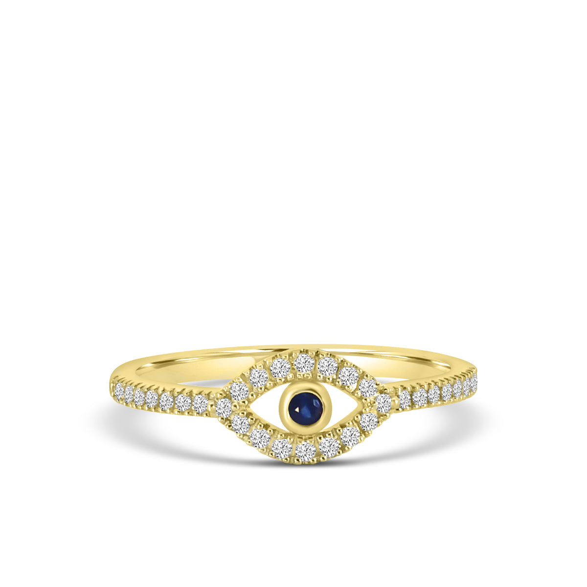 Classic 4 Prong 0.16 Ctw Diamond Evil Eye Ring with Center Sapphire 0.03 Ctw