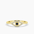 Classic 4 Prong 0.10 Ctw Diamond Evil Eye Ring with Center Sapphire 0.11 Ctw