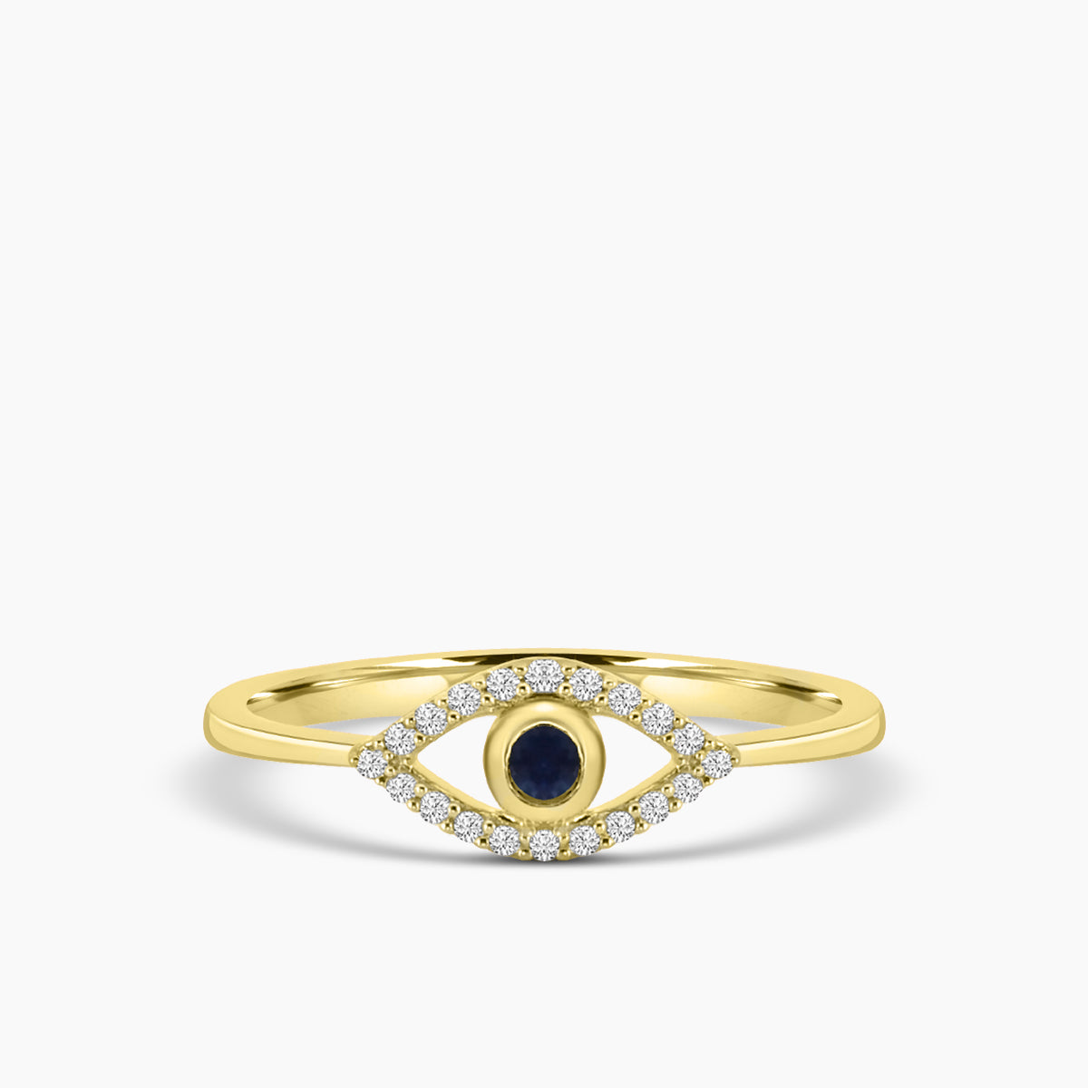 Classic 4 Prong 0.10 Ctw Diamond Evil Eye Ring with Center Sapphire 0.11 Ctw