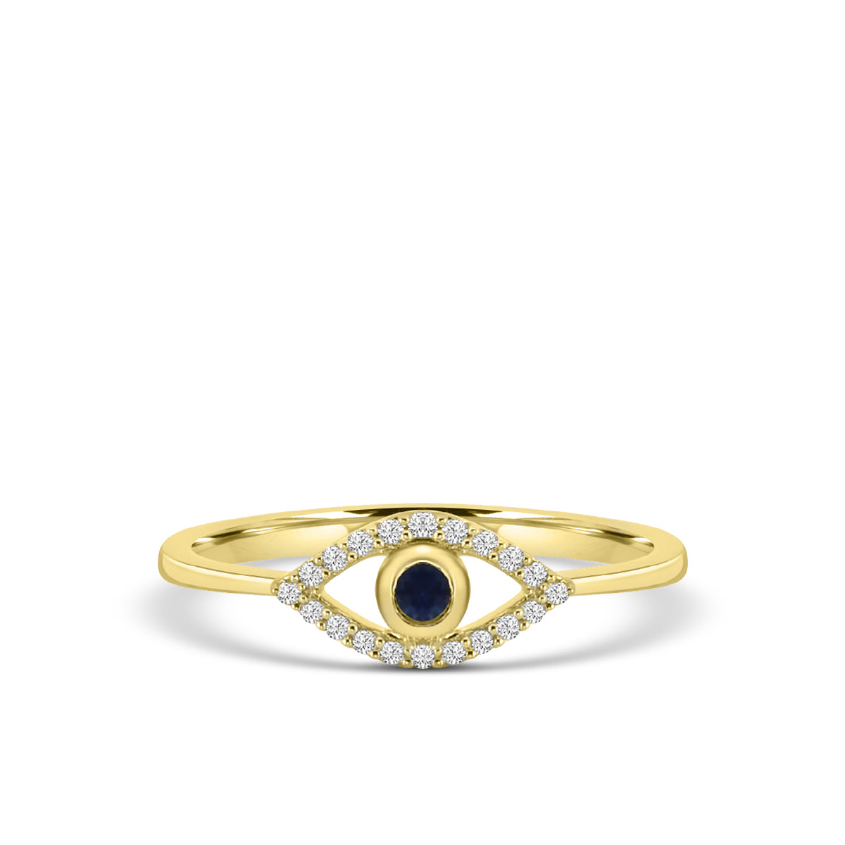 Classic 4 Prong 0.10 Ctw Diamond Evil Eye Ring with Center Sapphire 0.11 Ctw