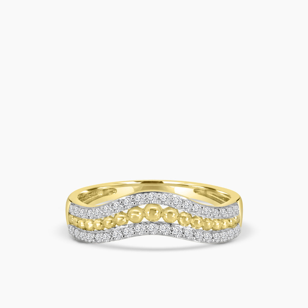14TT 0.25 Ctw Diamond 3 Row Band with Beads inbetween