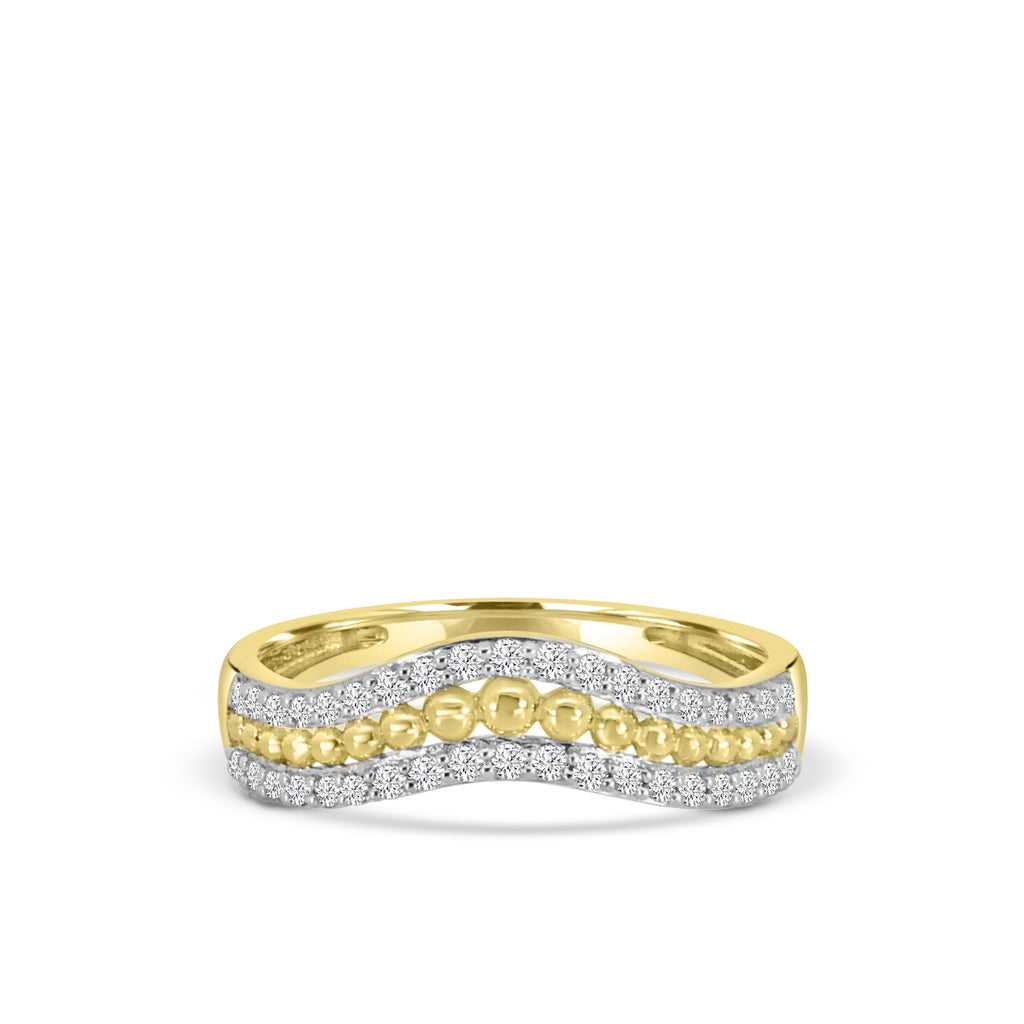 14TT 0.25 Ctw Diamond 3 Row Band with Beads inbetween
