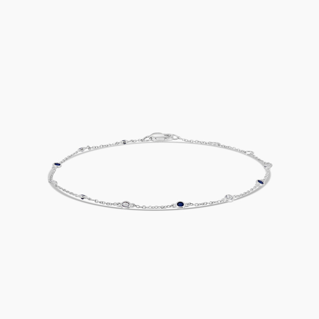 14KW 0.13 CTW Bezel Set Diamond and Sapphire Station Bracelet