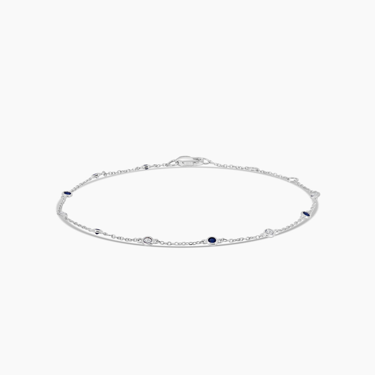 14KW 0.13 CTW Bezel Set Diamond and Sapphire Station Bracelet