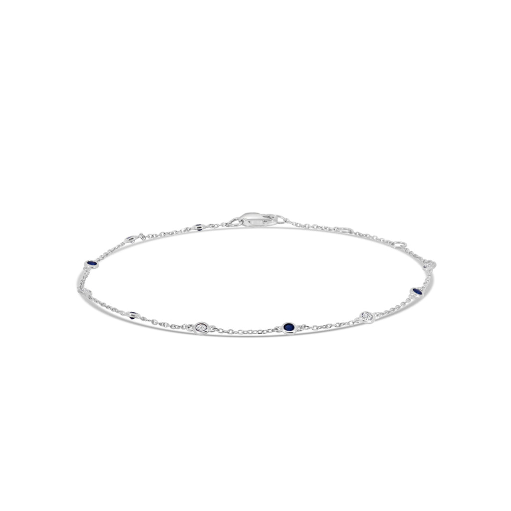 14KW 0.13 CTW Bezel Set Diamond and Sapphire Station Bracelet