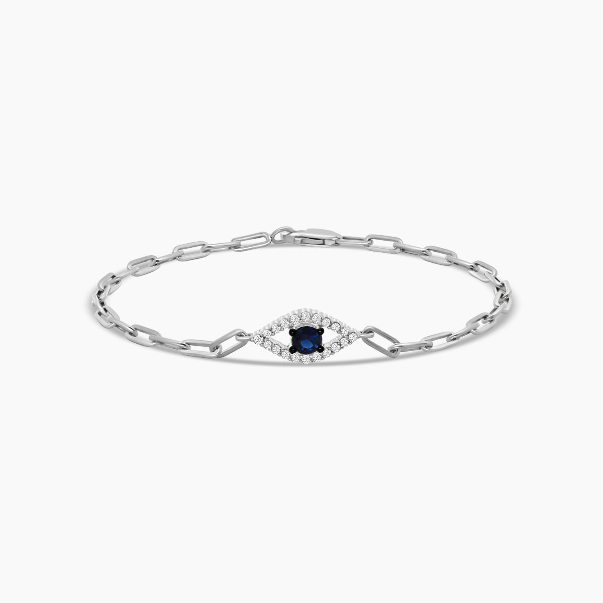 0.25 Ctw Diam PaperClip Evileye Bracelet Sapphire Center