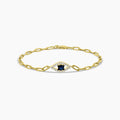 0.25 Ctw Diamond Paper Clip Evileye Bracelet Sapphire Center