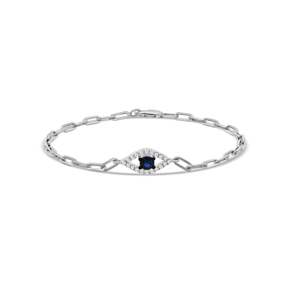 0.25 Ctw Diam PaperClip Evileye Bracelet Sapphire Center